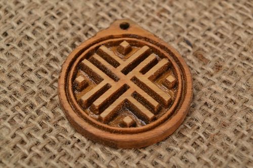 Wood handmade Slavic charm pendant Wanderer ethnic pectoral amulet for present - MADEheart.com