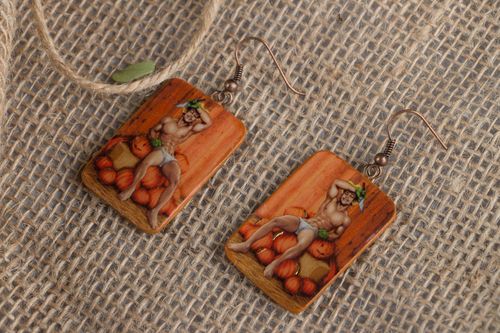 Polymer clay earrings Pumpkin Carver - MADEheart.com