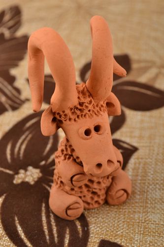 Unusual beautiful miniature handmade figurine molded of red clay - MADEheart.com