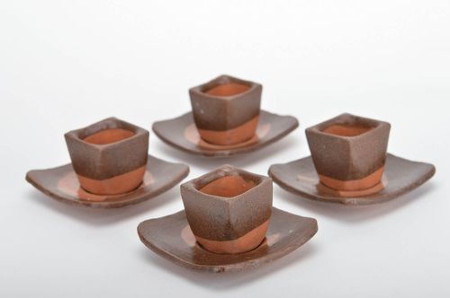 Set of 4 (four) clay coffee cups for espresso with saucers 2,16 lb - MADEheart.com