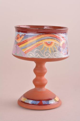 13 oz art decorative clay wine goblet on a tall stand - MADEheart.com