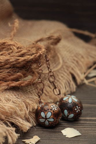 Handmade earrings wooden jewelry designer accessories ball earrings gift for her - MADEheart.com