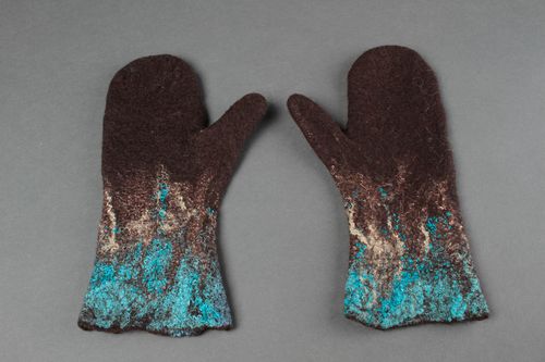 Handmade felted mittens woolen women gloves designer present for women - MADEheart.com