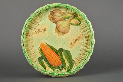 Plateau rond fait main Accessoires cuisine Art de table osier de papier - MADEheart.com