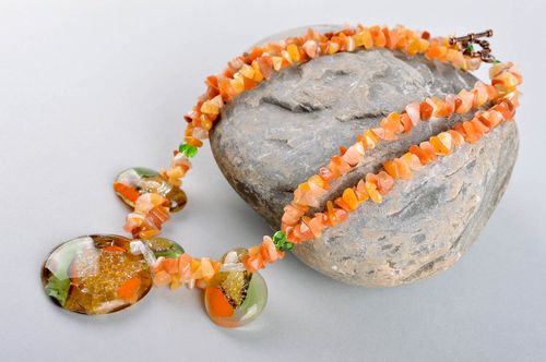 Handmade unique natural stones necklace designer carnelian neck accessory - MADEheart.com