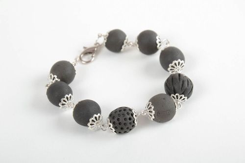 Elegant handmade clay bead bracelet woven bracelet with beads ceramic jewelry - MADEheart.com