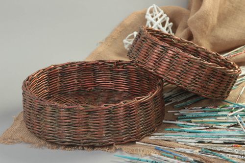 Handmade paper basket 2 newspaper baskets woven basket design gift ideas - MADEheart.com