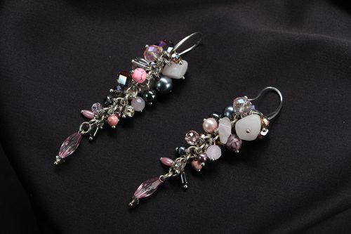 Pendientes artesanales con cuarzo rosado - MADEheart.com