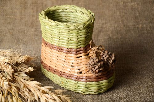 Handmade woven basket unusual lovely accessory designer kitchen utensils - MADEheart.com