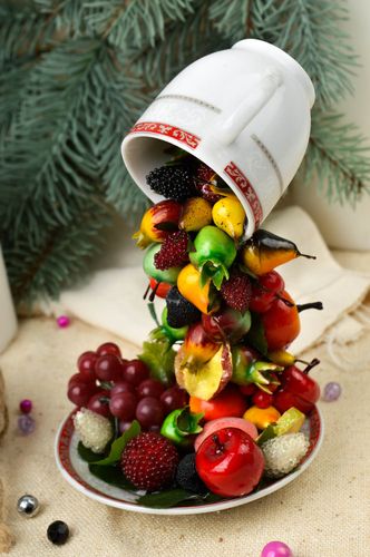 Fruit topiary with ceramic flying cup centerpiece table decor - MADEheart.com