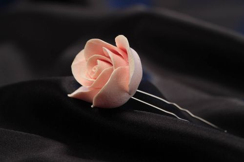 Beautiful pink handmade polymer clay flower hairpin Rose  - MADEheart.com