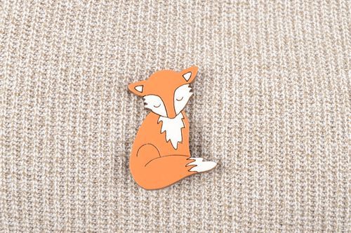 Handmade wooden designer brooch stylish fox brooch cute winter accessory - MADEheart.com
