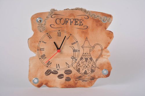 Handmade designer brown wall clock with pattern based on canvas - MADEheart.com