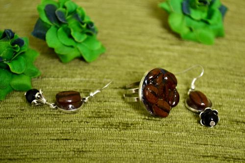 Unusual handmade epoxy earrings epoxy ring gemstone jewelry set handmade gifts - MADEheart.com