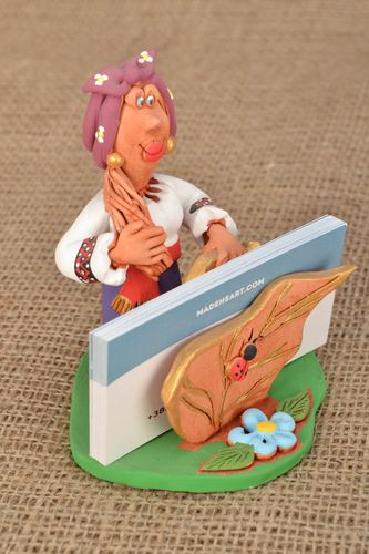 Figurine céramique support pour cartes de visite Femme cosaque - MADEheart.com