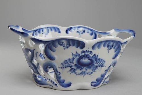 Handmade candy bowl with Gzhel painting - MADEheart.com