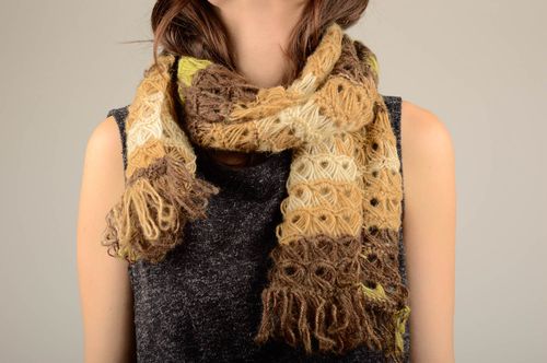 Широкий шарф ручной работы необычный подарок шарф на шею зеленый с коричневым - MADEheart.com