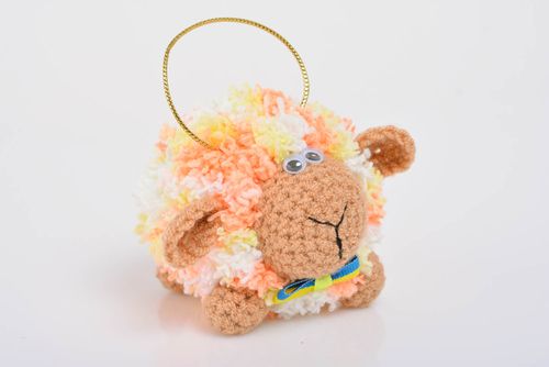 Beautiful childrens handmade colorful crochet soft toy sheep with eyelet - MADEheart.com