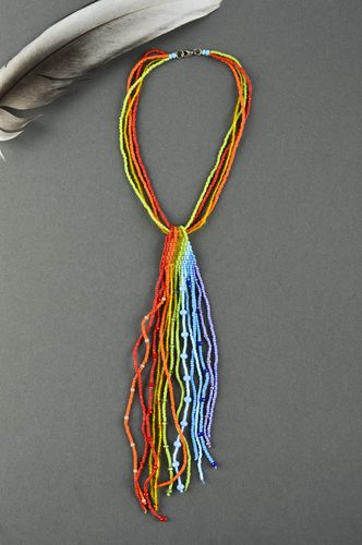Колье из бисера украшение ручной работы ожерелье из бисера длинное радуга - MADEheart.com