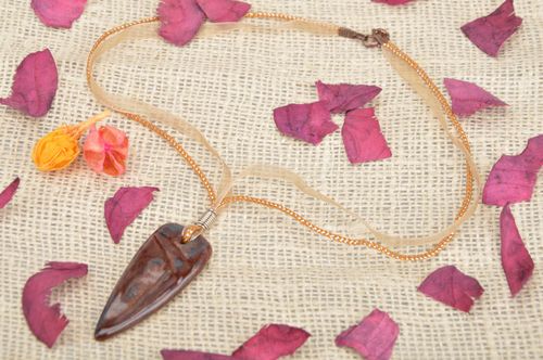 Unusual cute handmade pendant made of clay in ethnic style Canine on lace - MADEheart.com