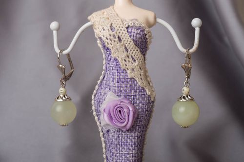 Beautiful handmade elegant brass earrings with natural nephrite stone white - MADEheart.com