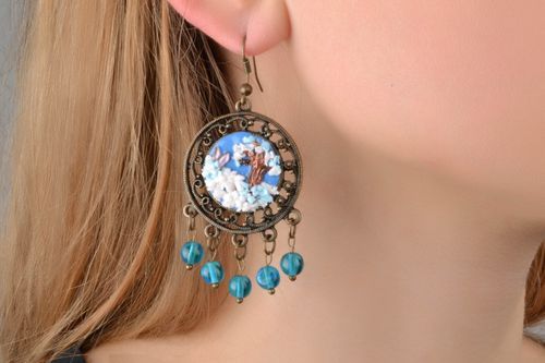 Polymer clay earrings with beads - MADEheart.com