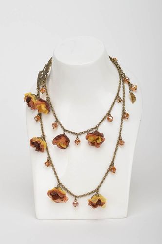 Handmade necklace with flowers textile satin necklace evening jewelry for women - MADEheart.com