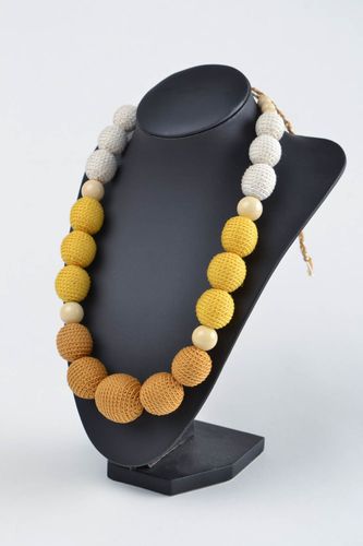 Beautiful handmade stylish crochet ball necklace yellow and white - MADEheart.com