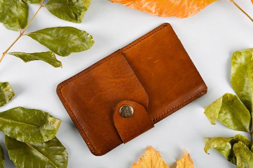 Handmade leather wallet brown case for cell phone designer present for men - MADEheart.com