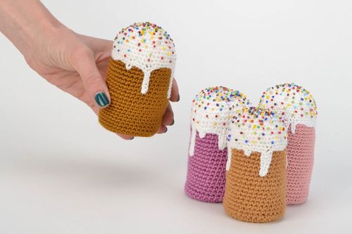 Set of handmade crochet soft Easter cakes 4 pieces for festive home decor - MADEheart.com
