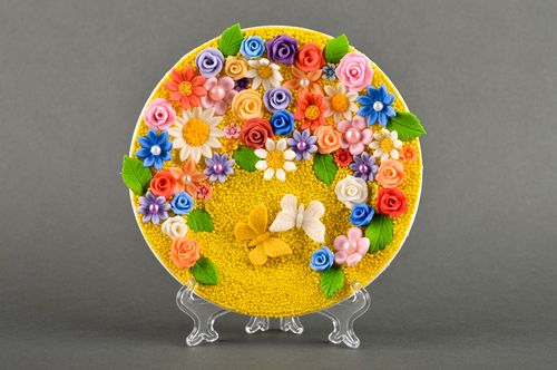 Handmade plate decorative plate with flowers wall plate decorative use only - MADEheart.com