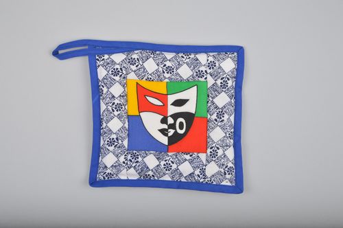 Handmade colorful square hot pot holder sewn of cotton with pattern for kitchen - MADEheart.com