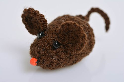 Small brown homemade crochet soft toy mouse for children and decor - MADEheart.com