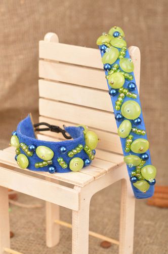 Parure bijoux fait main Bijoux femme Cadeau original bleus fantaisie design - MADEheart.com