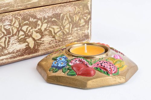 Portavelas de yeso artesanal con flores decoración de hogar regalo original - MADEheart.com