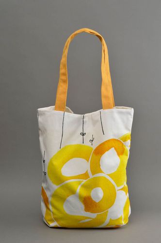 Handmade fabric handbag bright cloth purse gift ideas for women white and yellow - MADEheart.com