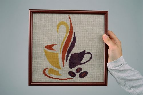 Quadro lindo com bordados feito à mão Chávena de café aromático - MADEheart.com