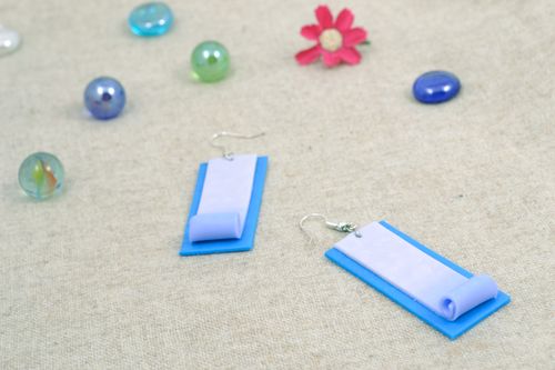 Unusual rectangular earrings of blue color - MADEheart.com