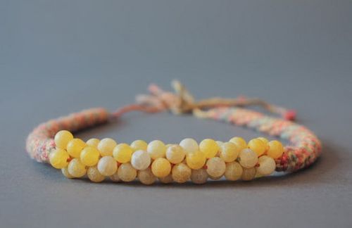 Necklace knitted from cotton with tinted chalcedony beads - MADEheart.com