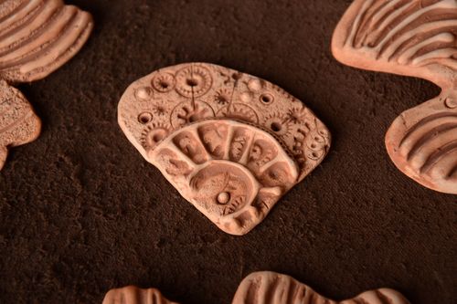 Handmade flat ceramic blank pendant of irregular shape for jewelry making - MADEheart.com