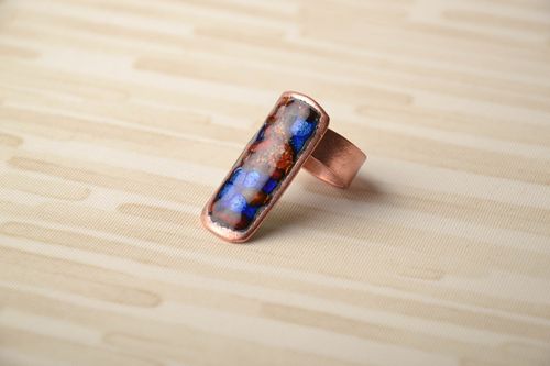 Blue and red designer copper seal ring with hot enamel - MADEheart.com