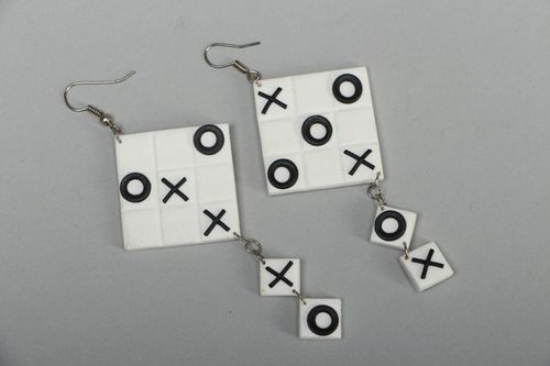Polymer clay earrings with charms Noughts and Crosses - MADEheart.com