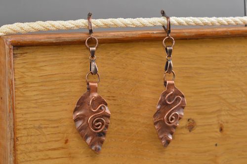 Leaf earrings handmade copper earrings handcrafted jewelry gift idea for her - MADEheart.com