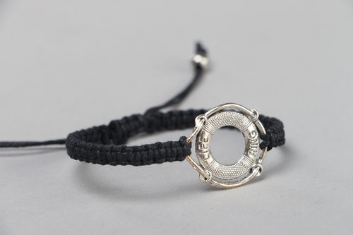 Handmade friendship wrist bracelet woven of black cord in marine style for women - MADEheart.com