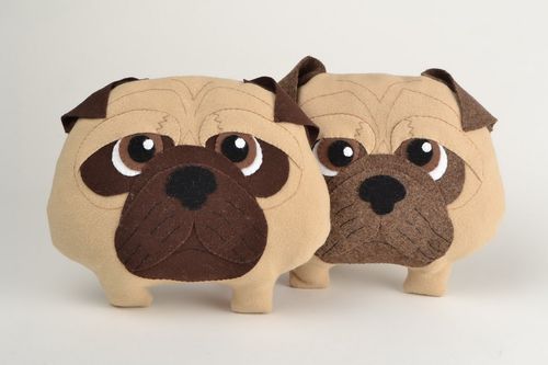 Coussins en forme de chien Carlin amusants originaux laine faits main 2 pièces - MADEheart.com