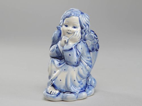 Porcelain figurine of angel with Gzhel painting - MADEheart.com