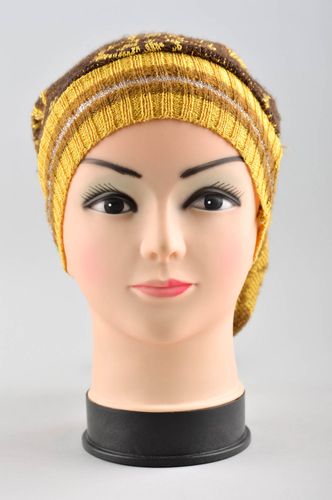 Bonnet tombant femme fait main jaune-marron design original Couvre-chef femme - MADEheart.com