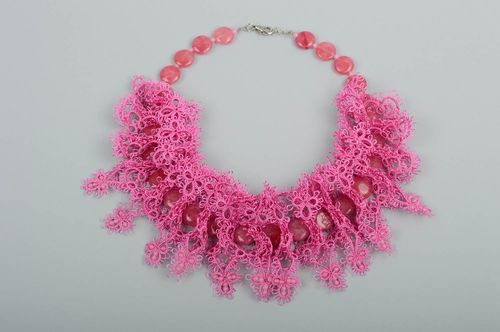 Unusual handmade gemstone necklace woven lace necklace textile jewelry designs - MADEheart.com