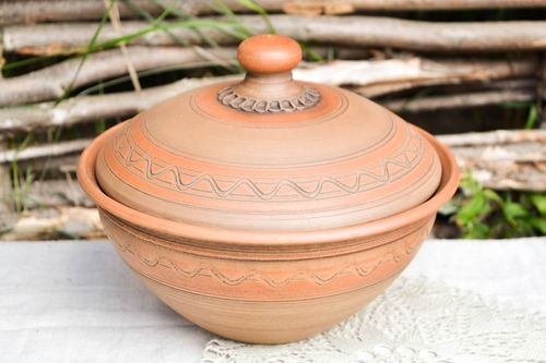 Clay bowl with lid handmade ceramic bowl eco friendly tableware kitchen decor - MADEheart.com