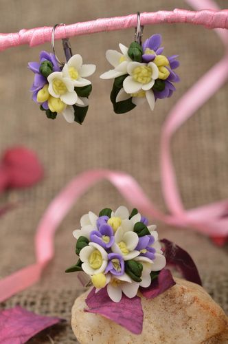 Ring Schmuck handgemachter Schmuck Ohrringe Blumen aus farbigem Polymer Ton - MADEheart.com